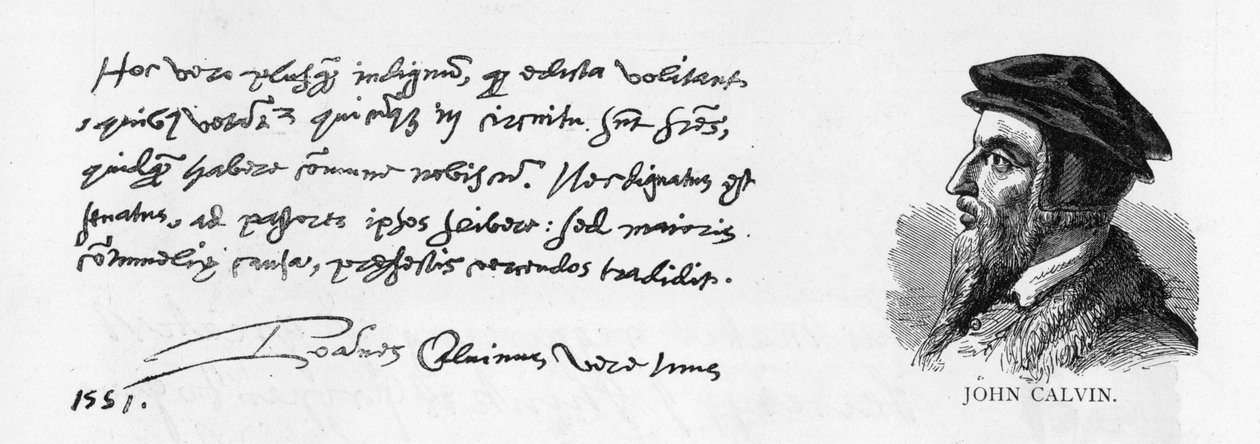 John Calvinin käsiala ja allekirjoitus, 8. joulukuuta 1551 tekijältä Unknown