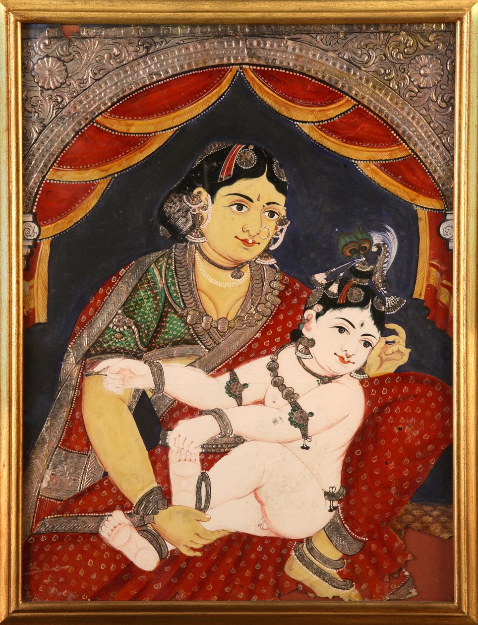 Krishna, Tanjore School of Painting 1800-luvun lopulla. Tamil Nadu, Intia tekijältä Unknown