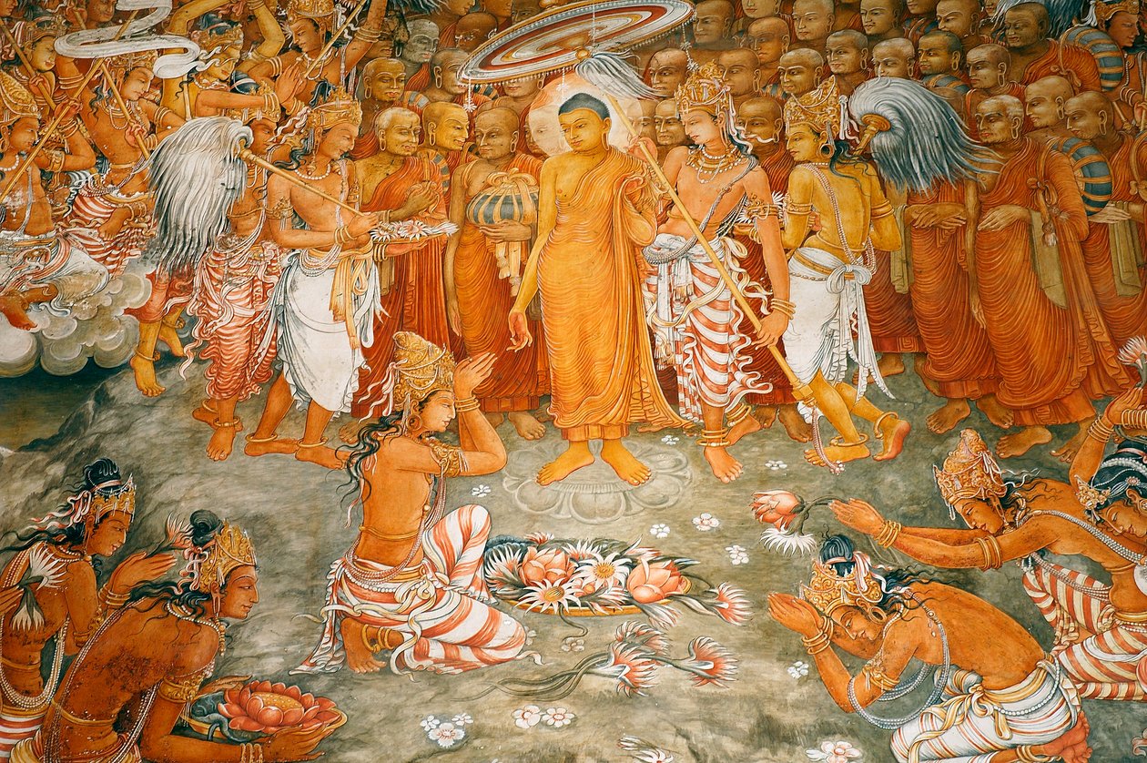 Seinämaalaus Kelaniya-temppelin seinillä Kelaniya Viharassa, joka on yksi pyhimmistä buddhalaiskohteista noin kuuden mailin päässä Sri Lankan pääkaupungista Colombosta. 7. tammikuuta 2010. tekijältä Unknown