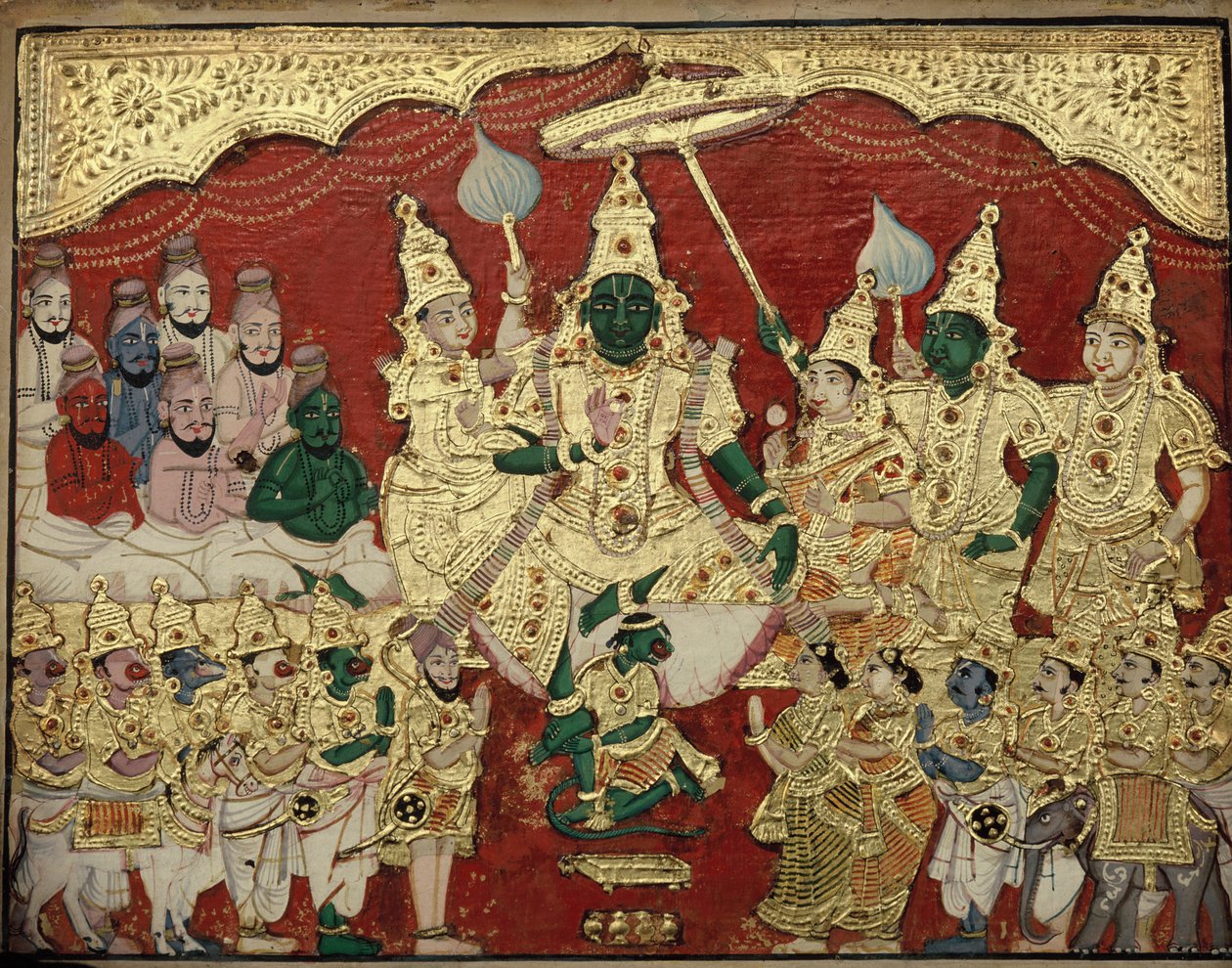 Raman neuvosto, Tanjoren maalauskoulu 1800-luvun lopulla. Tamil Nadu, Intia tekijältä Unknown