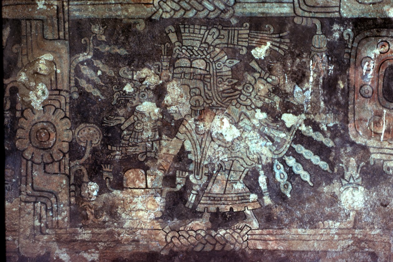 Jumalatar Ixchel, freskojen temppelin sisustus, Maya myöhäisklassinen kausi, Tulum, Yucatanin niemimaa, Meksiko tekijältä Unknown