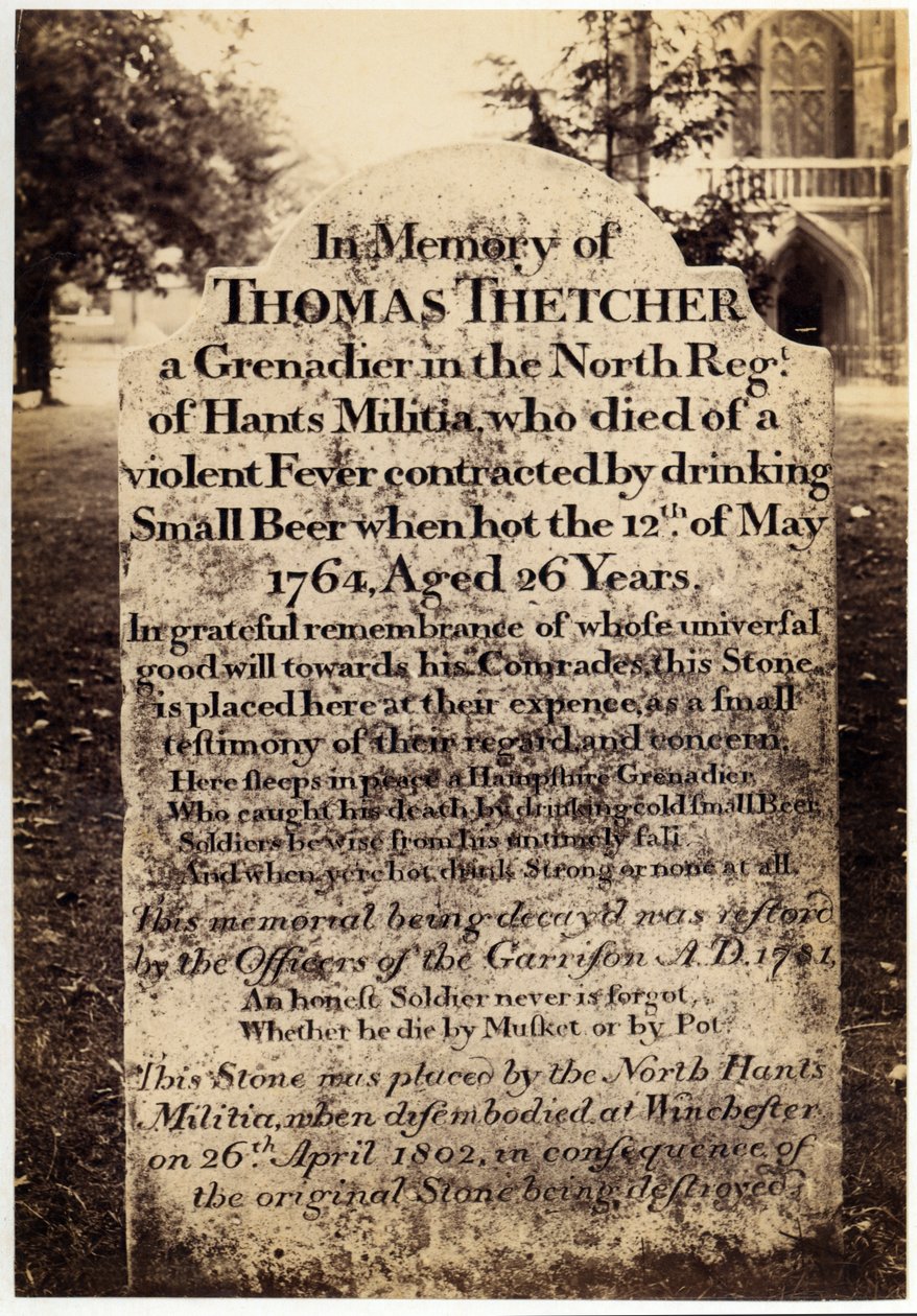 Thomas Thetcherin hautakivi Winchesterin katedraalissa, Hampshire, Englanti, 1764 tekijältä Unknown