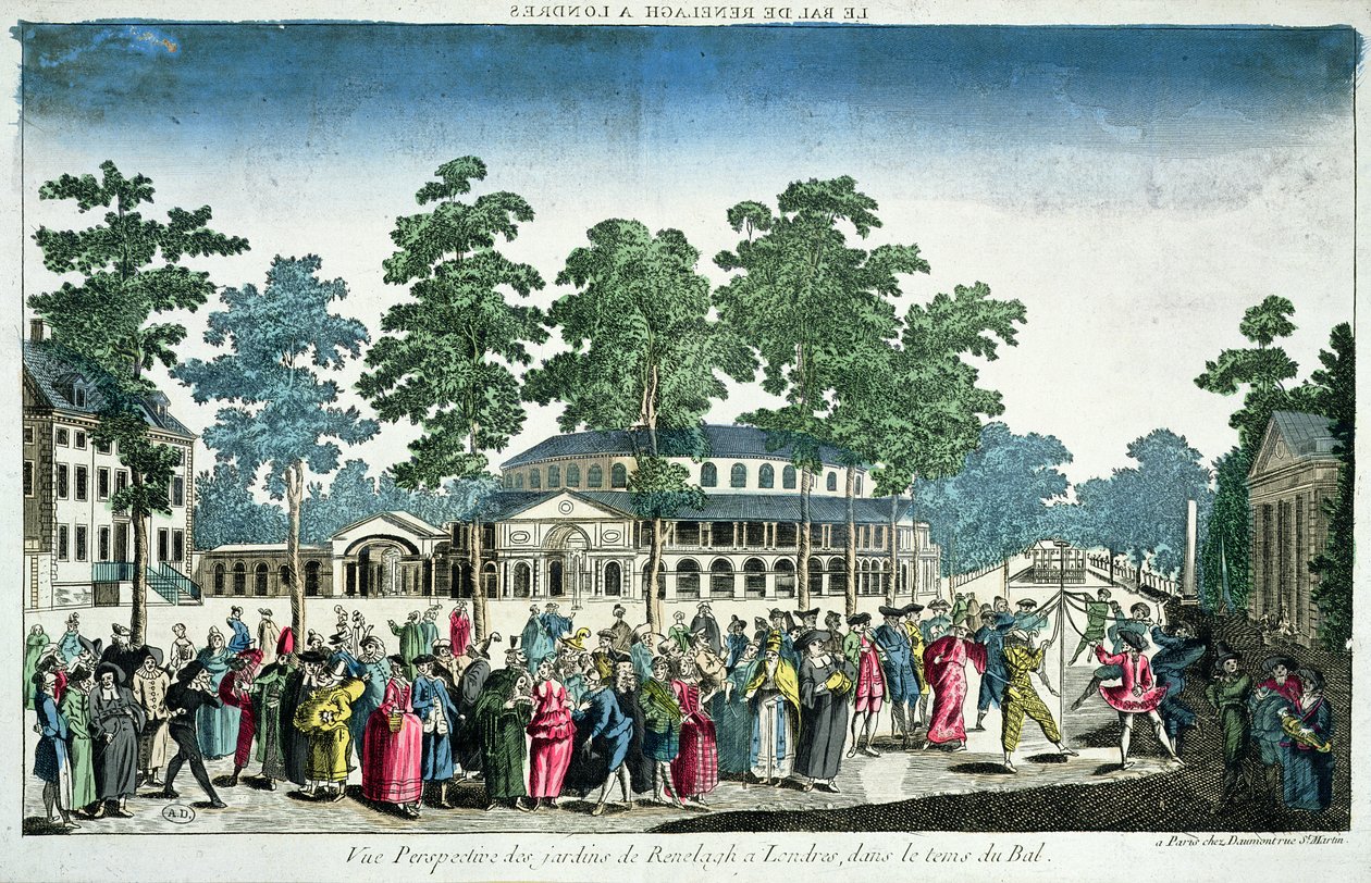 Näkymä pallosta George III:n (1738-1820) Walesin prinssin syntymäpäivän kunniaksi 24. toukokuuta 1751 Rotundassa, Ranelagh House, Lontoo tekijältä Unknown