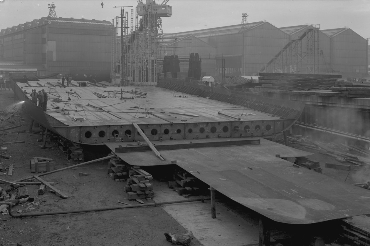 Näkymä Nicolan, ensimmäisen SD14:n, kaksoispohjista Southwickin telakalla Sunderlandissa 16. lokakuuta 1967 (svetokuvassa). tekijältä Unbekannt Unbekannt
