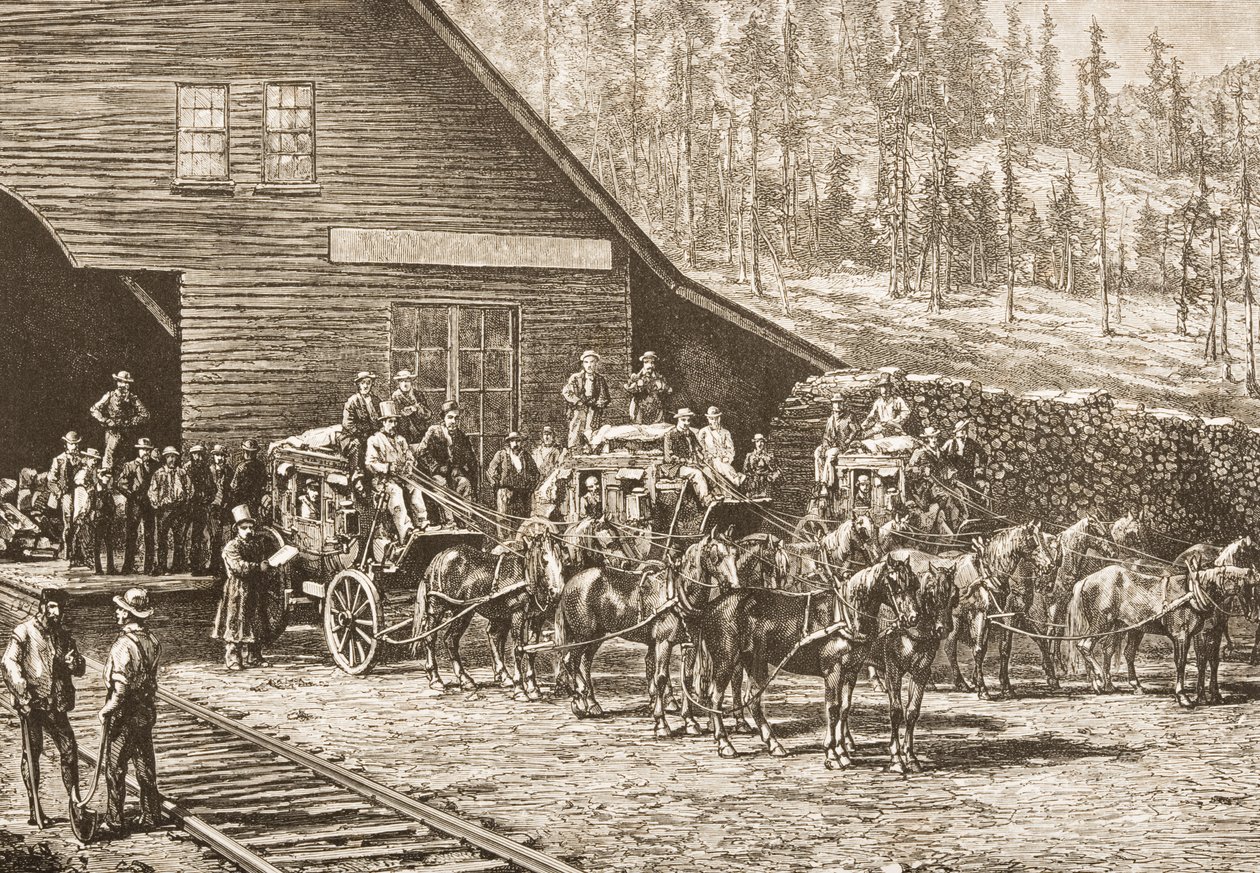 Renon asema Central Pacific Railwaylla, n. 1870, Religious Tract Societyn julkaisema American Pictures, 1876 (kaiverrus) tekijältä English School