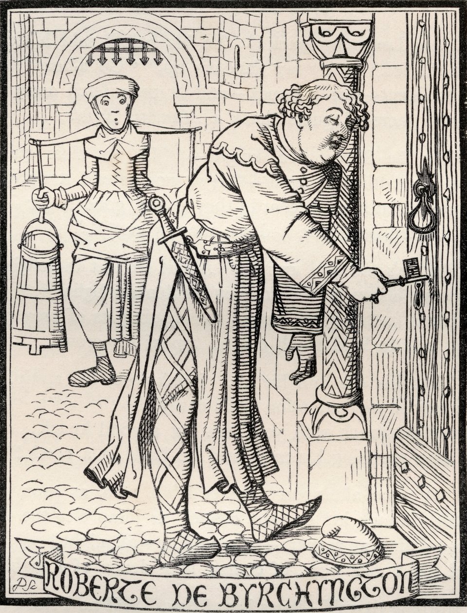 Roberte de Byrchyngton, kuvitus runolle "Birchingtonin veljet", J. Tennielin mukaan, teoksesta "The Ingoldsby Legends or Mirth and Marvels", Thomas Ingoldsby, julkaistu vuonna 1865 tekijältä English School