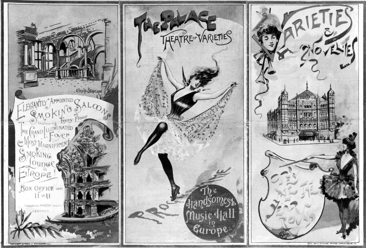 The Palace Theatre of Varieties, n. 1893 88; Lontoon West Endin teatteri, oopperatalo ja musiikkisali; avasi vuonna 1891 Richard D