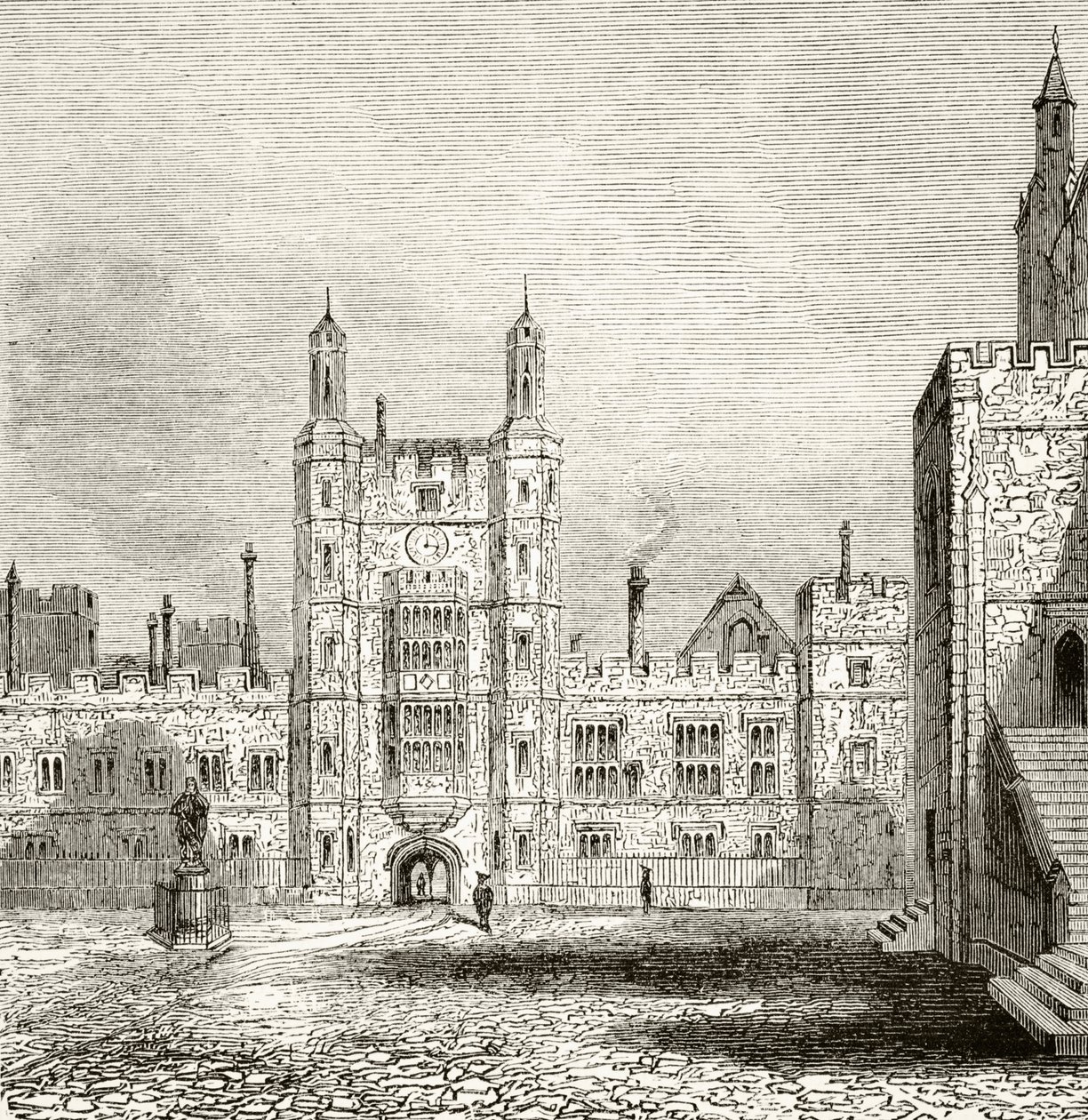 The School Yard Eton Collegessa, Berkshiressä, 1800-luvulla William Hickman Smith Aubreyn (1858-1916) Lontoossa n. 1890 julkaistusta The National and Domestic History of Englandista. tekijältä English School