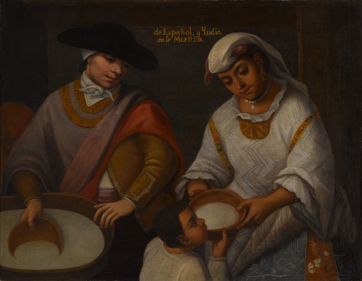 Espanjasta ja Intiasta, Mestizo (De Español y India sale Mestizo), 1700-luvun alku tekijältä Mexican School