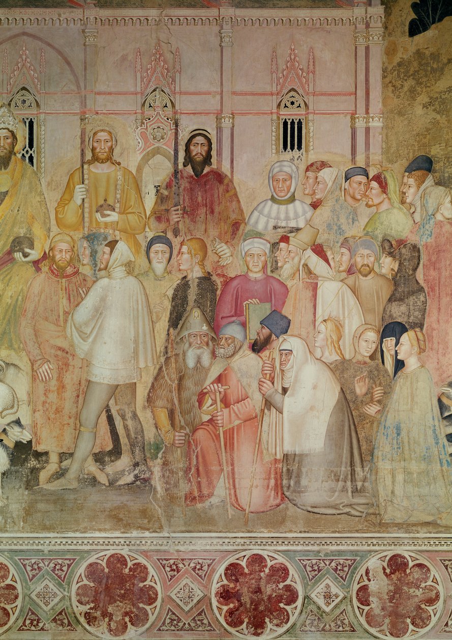 The Church Militant and Triumphant, yksityiskohta maallisten viranomaisten oikeasta siivestä Santa Maria del Fiore taustalla, n.1366-68 (yksityiskohta 72859, 31612) tekijältä Andrea di Bonaiuto