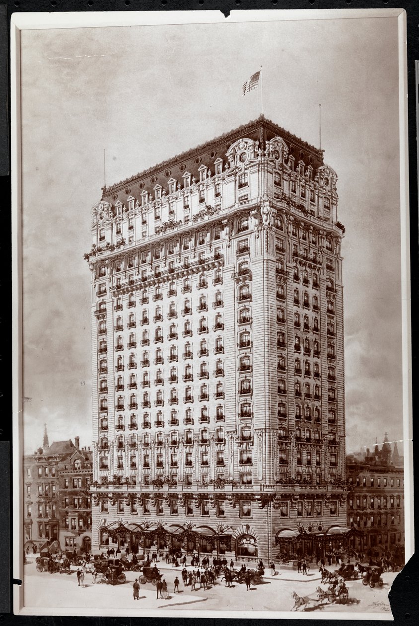 Valokuva piirroksesta St. Regis Hotel, 5th Avenuen ja 55th Streetin kaakkoiskulma, New York, Hughson Frederick Hawley (1850-1936), 1902 (hopeagelatiinipaino). tekijältä Byron Company