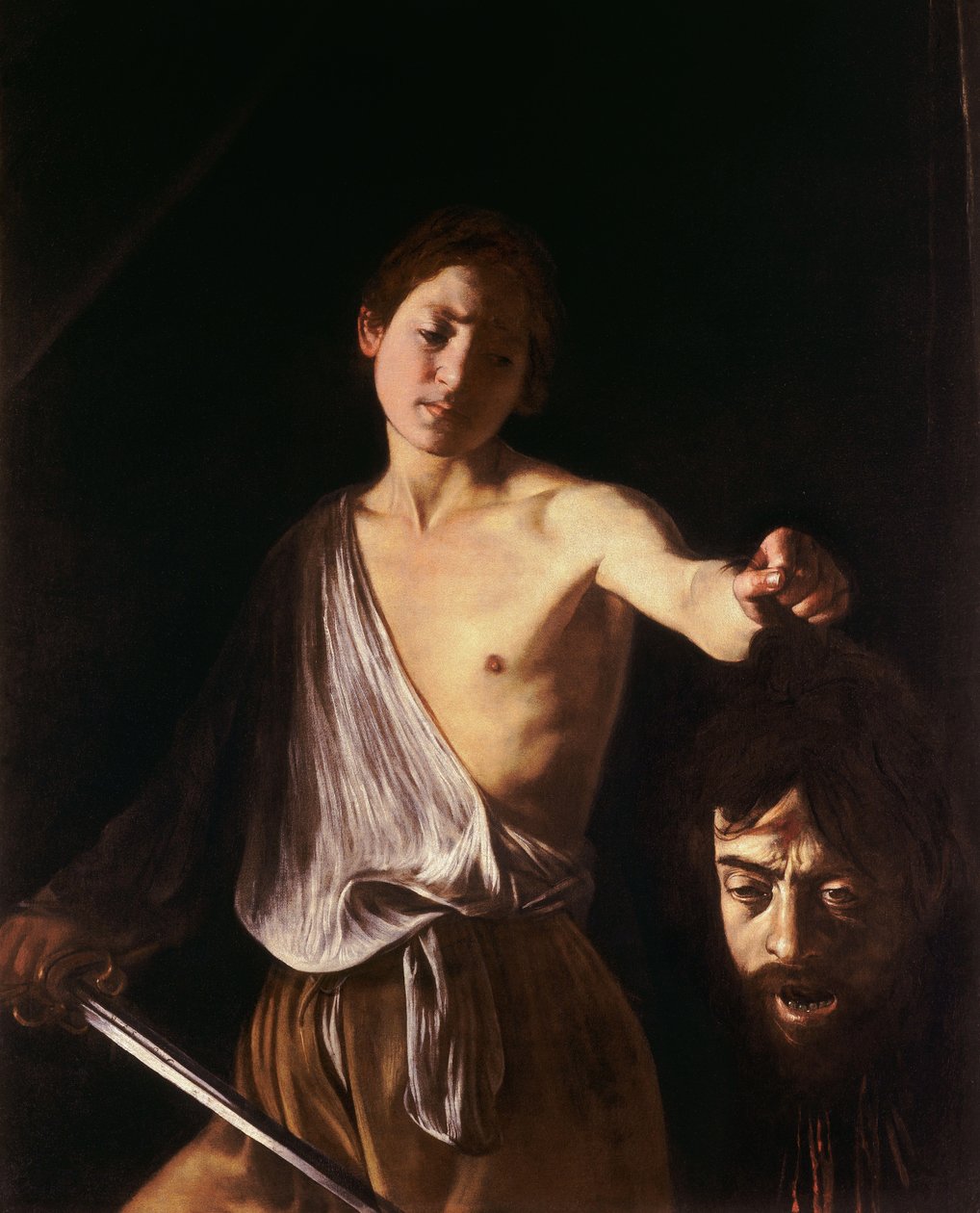 Daavid Goljatin pään kanssa tekijältä Michelangelo Merisi Caravaggio