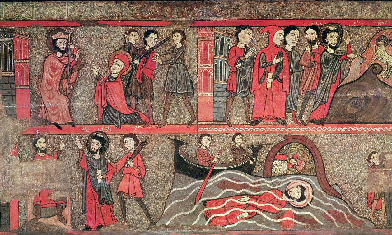 Alttari, jossa on kohtauksia Saint Clementin elämästä, Sant Climent de Taüllin kirkosta, Vall de Boista, Alta Ribagorçasta, 1200-luvun 2. puolisko (tempera paneelissa) tekijältä Catalan School