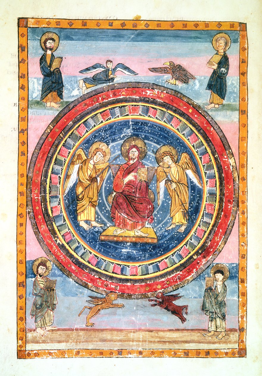 Codex Amiatinus Ms 1 f.796v Kristus Majesteetissa enkelien ja neljän evankelistan kanssa, teloitettu Jarrow