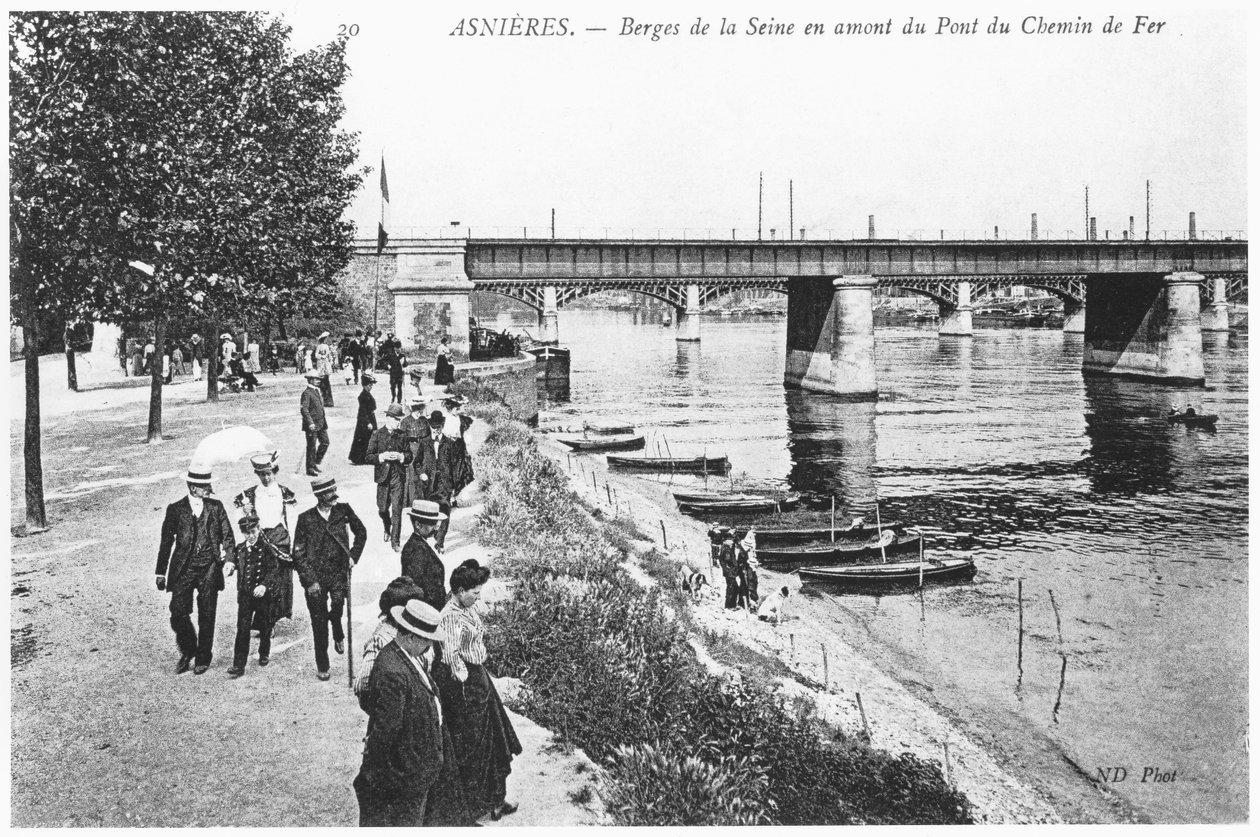 Asnieres, Seine-joen rannat ja rautatiesilta, n. 1900 tekijältä French Photographer