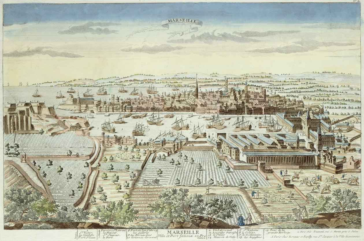 Marseillen ratsastussuunnitelma, 1680 (värillinen kaiverrus) tekijältä French School