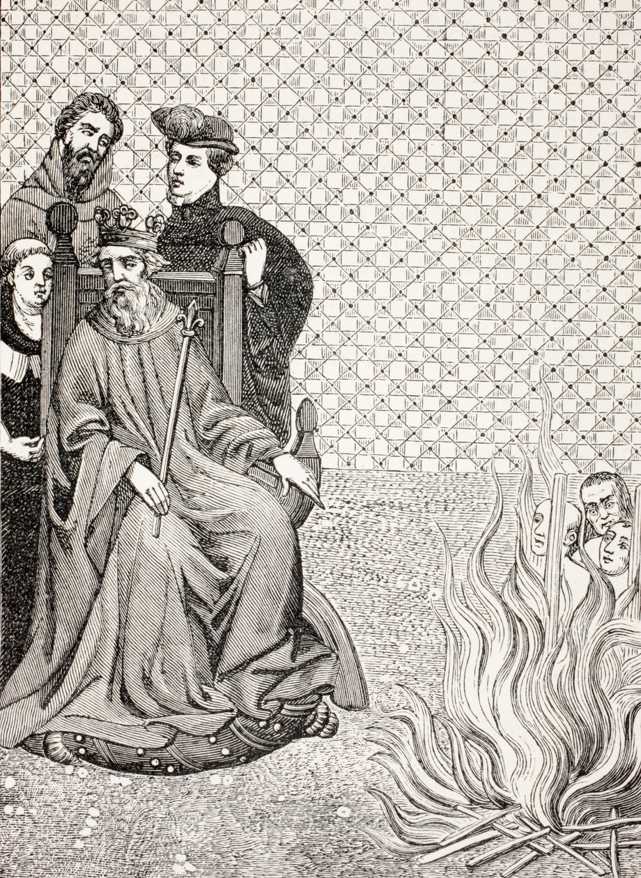 Benan Amalricin seuraajat poltetaan Pariisin porttien edessä kuningas Philip II Augustuksen (n. 1208) käskystä Paul Lacroixin teoksesta "Armeija ja uskonnollinen elämä keskiajalla", julkaistu Lon. tekijältä French School