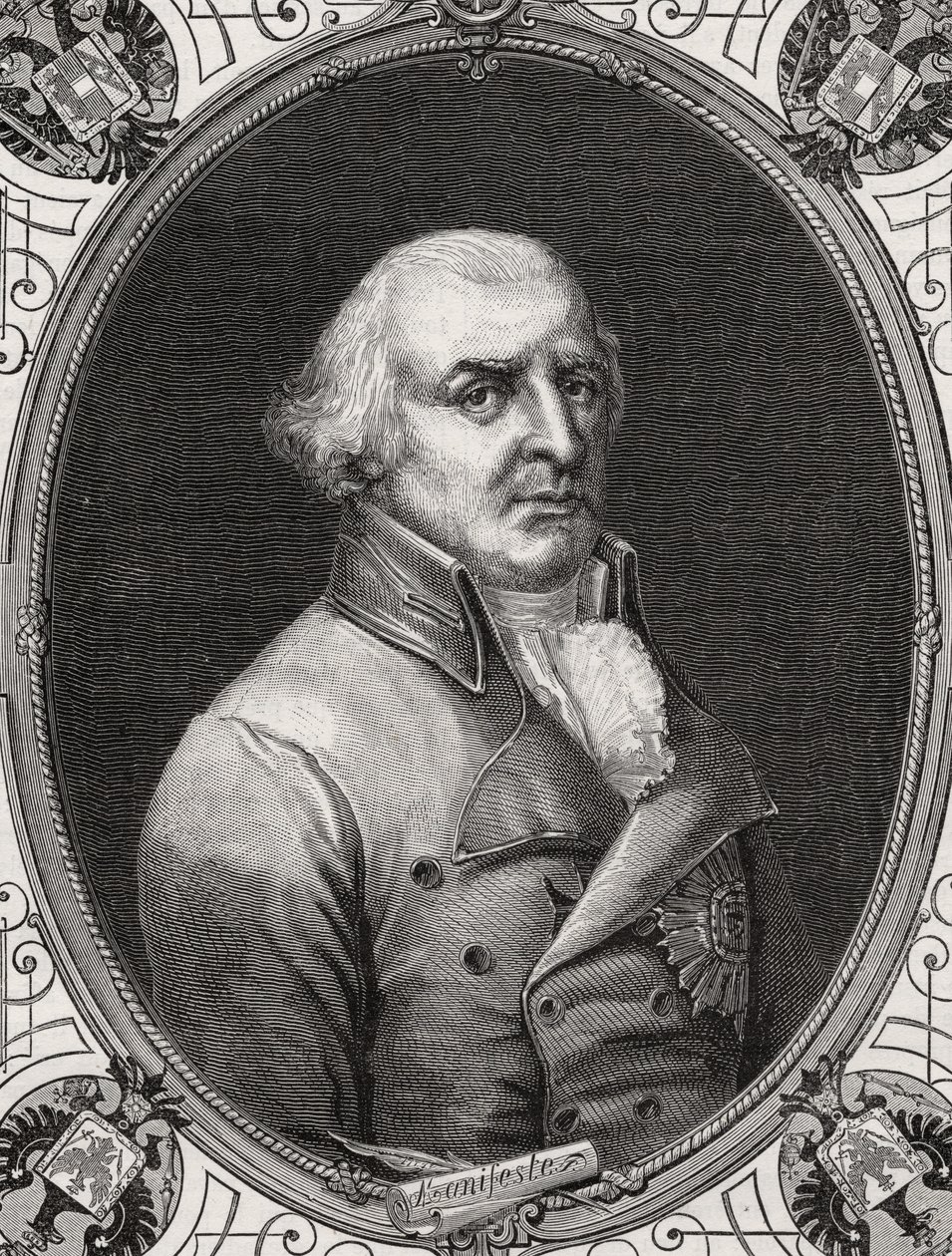 Karl Wilhelm Ferdinand, Brunswick-Lunebergin herttua, kaivertanut Stephane Pannemaker (1847-1930) Rambertin mukaan, Louis Blancin (1811-82) teoksesta "Histoire de la Revolution Francaise" tekijältä French School