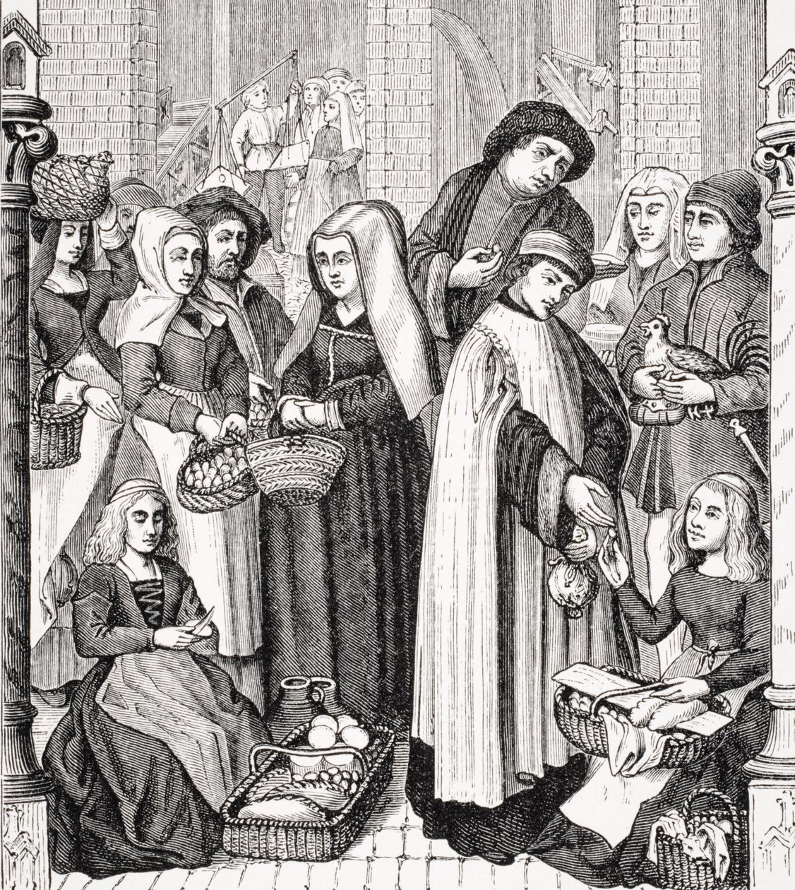 Toll on Markets, jonka pappi peri 1400-luvulla maalatun ikkunan jälkeen Tournayn katedraalissa Paul Lacroixin (1806-84) teoksesta "Le Moyen Age et La Renaissance", julkaistu 1847 tekijältä French School