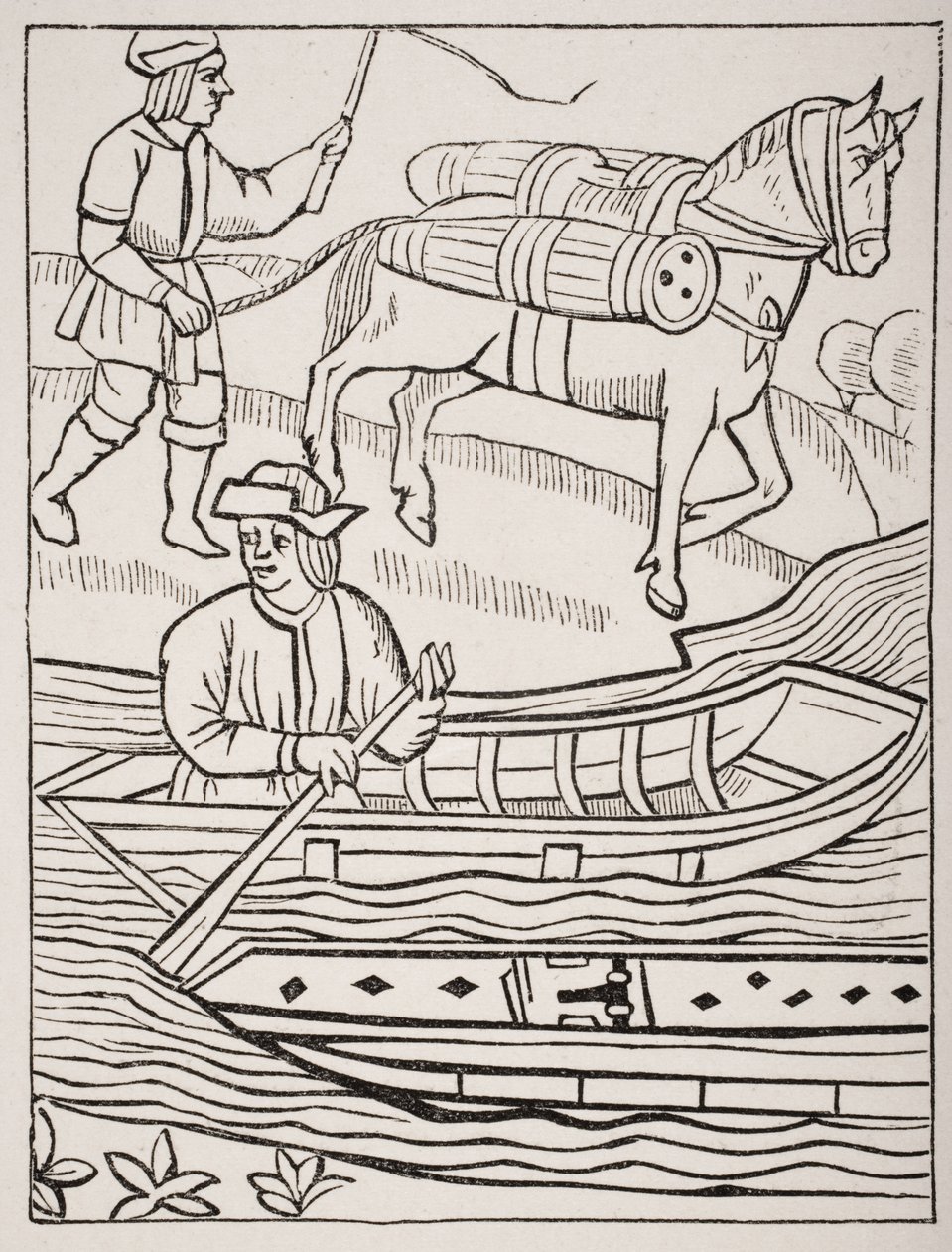 Kalojen kuljettaminen vesillä ja maalla, kun kaiverrus oli kaiverrettu vuonna 1528 Kauppiaiden provostship-säännöksiin Paul Lacroix