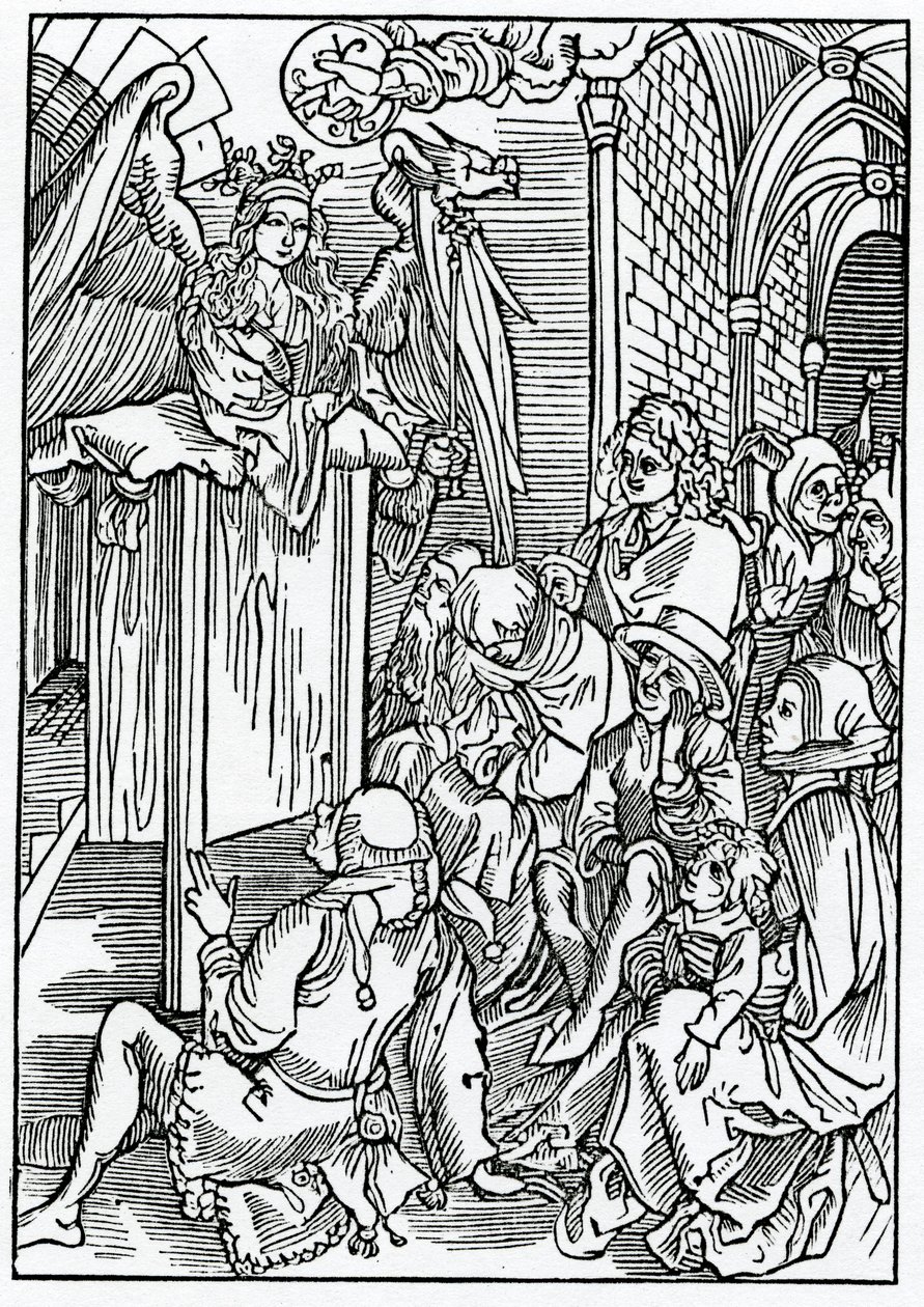 Of the sermon or erudicion of wysdome bothe to wyse men and folys, kuvitus Alexander Barclayn englanninkielisestä käännöksestä "The Ship of Fools", vuonna 1874 julkaistusta painoksesta. tekijältä German School