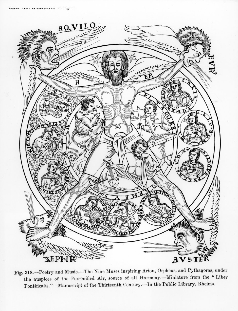 Runous ja musiikki, yhdeksän muusaa, jotka inspiroivat Arionia, Orpheusan Pythagorasta, persoonallisen ilman, kaiken harmonian lähteen, suojeluksessa 