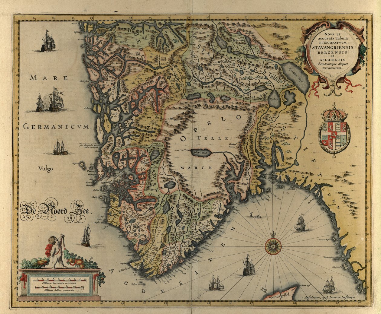Nova et accurata tabula episcopatuum Stavangriensis, bergensis tekijältä Jan og Jodocus Hondius Janssonius