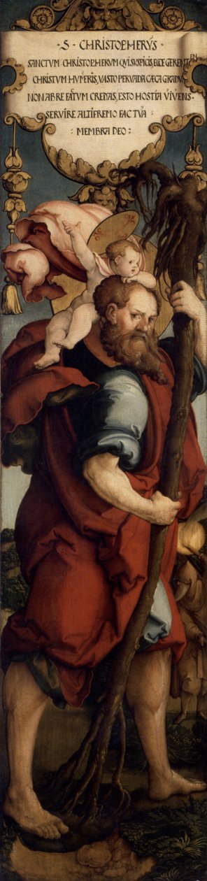 Linker Standflügel des ehemaligen Hochaltars der St. Martinskirche, Hl. Christopherus; Staatsgalerie Augsburg tekijältä Master of Messkirch