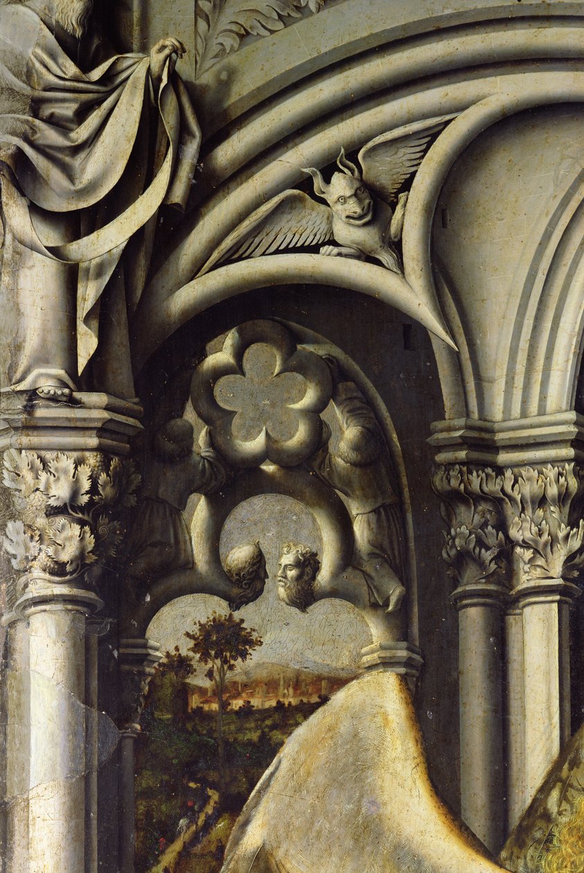 Arkkitehtonisia yksityiskohtia Aix Annunciationista, n. 1445 (26541:n yksityiskohta) tekijältä Master of the Aix Annunciation