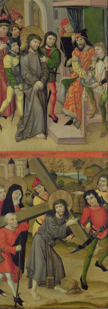 Kristus Pilatuksen edessä ja Kristus kantaa ristiä, paneeli ja alttaritaulu, joka kuvaa kohtauksia kärsimyksestä ja pyhimyksistä, 1490 (katso myös 144537 ja 144539-40) tekijältä Master of the Luneburg Footwashers