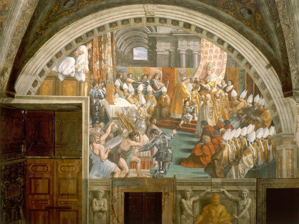 Leo III kruunasi Kaarle Suuren. Pietarissa jouluaattona 800 tekijältä Raffaello Sanzio Raphael