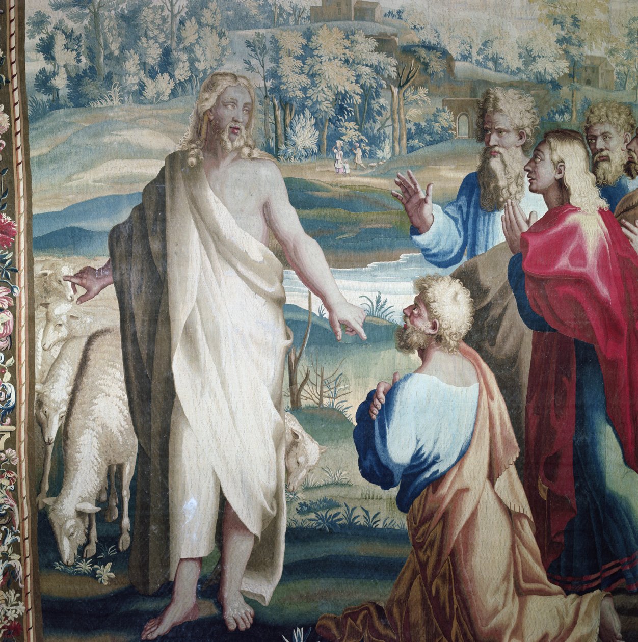Apostolien tekoja, Pyhän Paavalin kutsumista kuvaava kuvakudos (yksityiskohta Kristuksesta ja Pietarista), kudottu Beauvais-työpajassa Philippe Behaglen (1641-1705) johdolla, 1695-1698 ( tekijältä Raffaello Sanzio Raphael