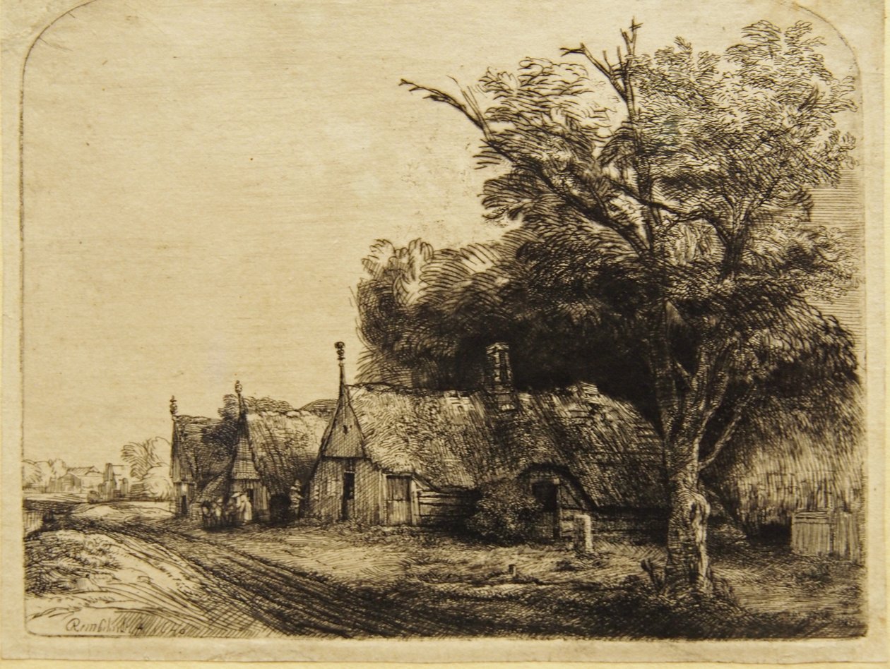 Kolme maalaistaloa tien varrella tekijältä Rembrandt van Rijn