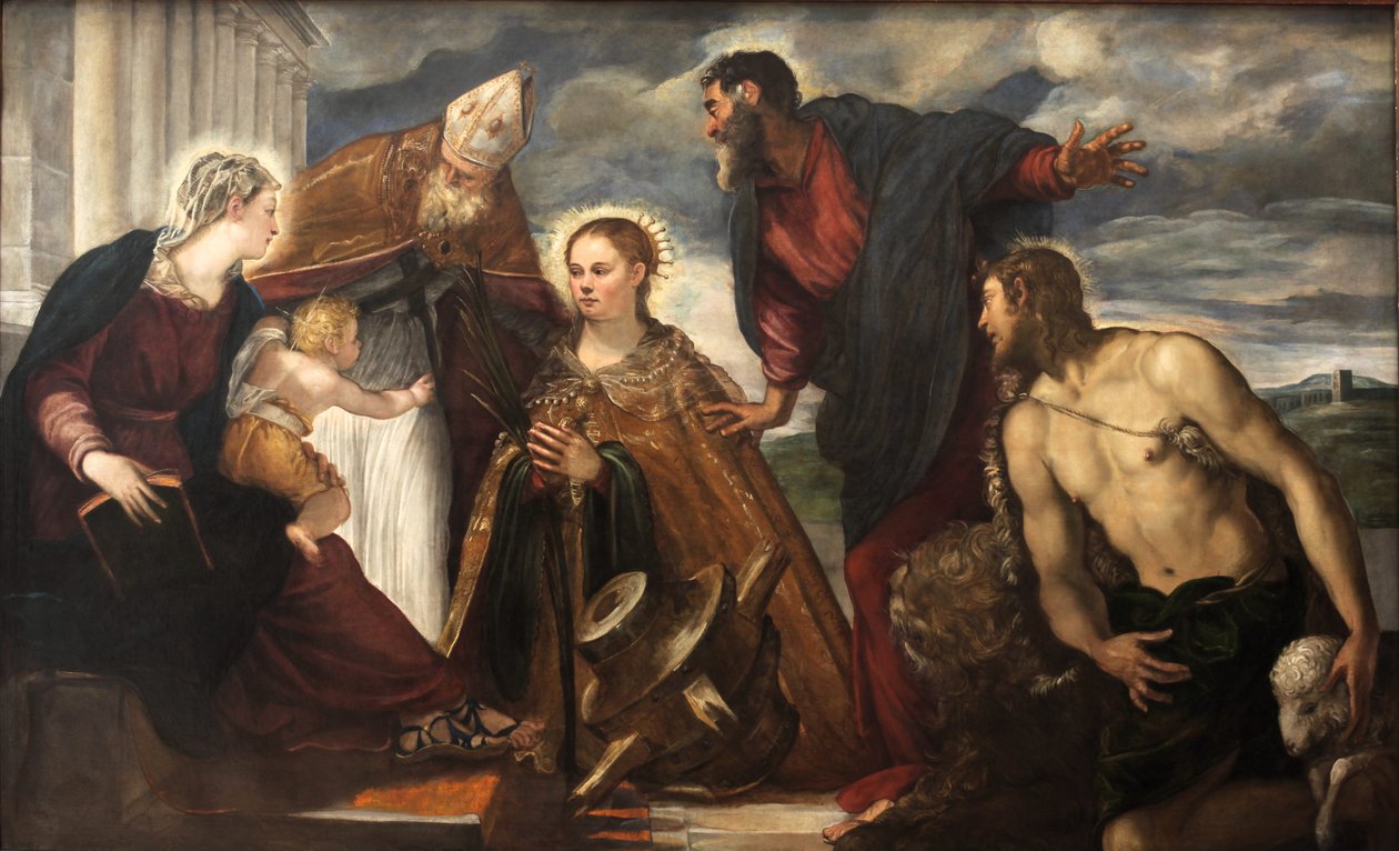Neitsyt ja lapsi sekä pyhä Katariina, pyhä Augustin, pyhä Marc ja pyhä Johannes Kastaja tekijältä Tintoretto