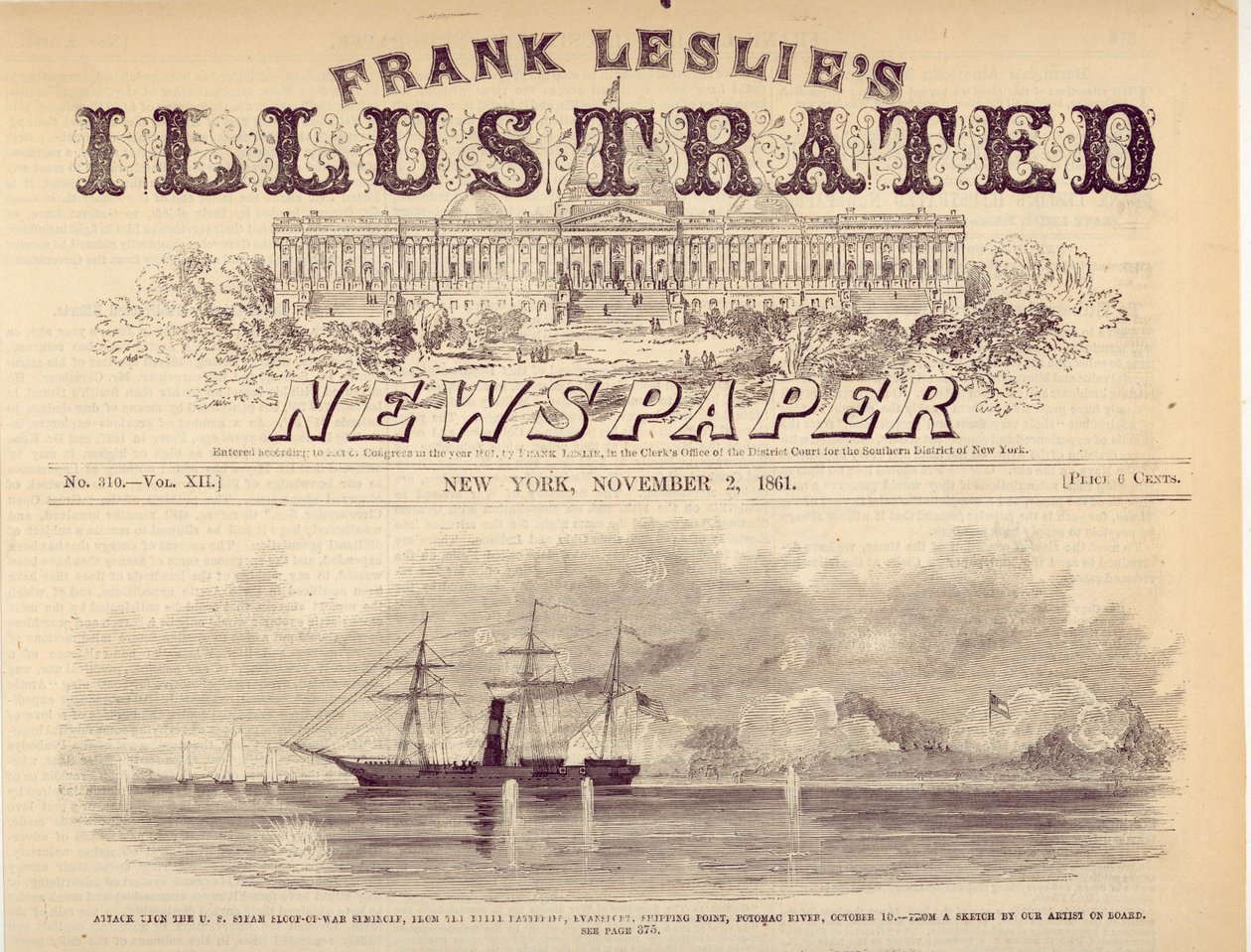 Hyökkäys Yhdysvaltain Steam Sloop-of-War Seminolea vastaan (lukukelvottoman) laivauspaikan, Potomac-joen, 15. lokakuuta. tekijältä Unknown