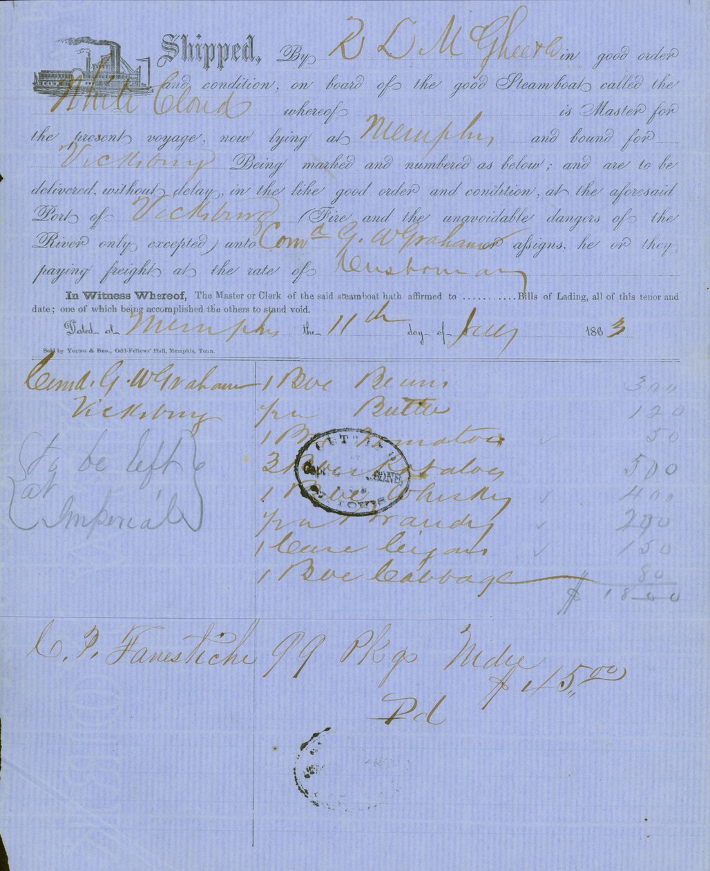 Asiakirja sisältää kapteeni Charles Parsonsin, St.Louisin apulaismestarin, leiman tekijältä Unknown