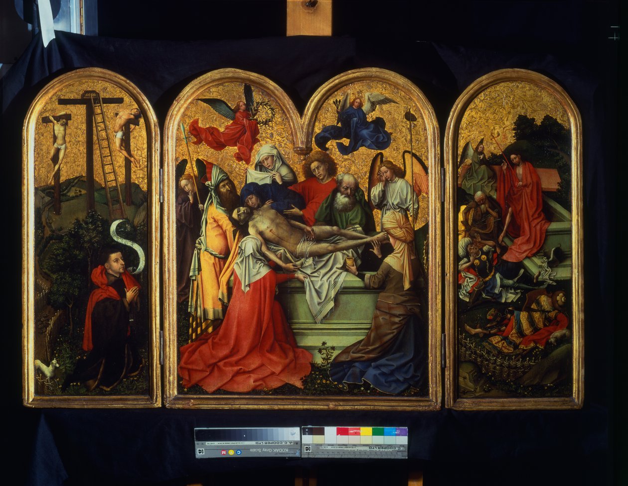 Seilern Triptyykki - The Tombment, n. 1425 (maali, kultalehti paneelissa) tekijältä Master of Flémalle