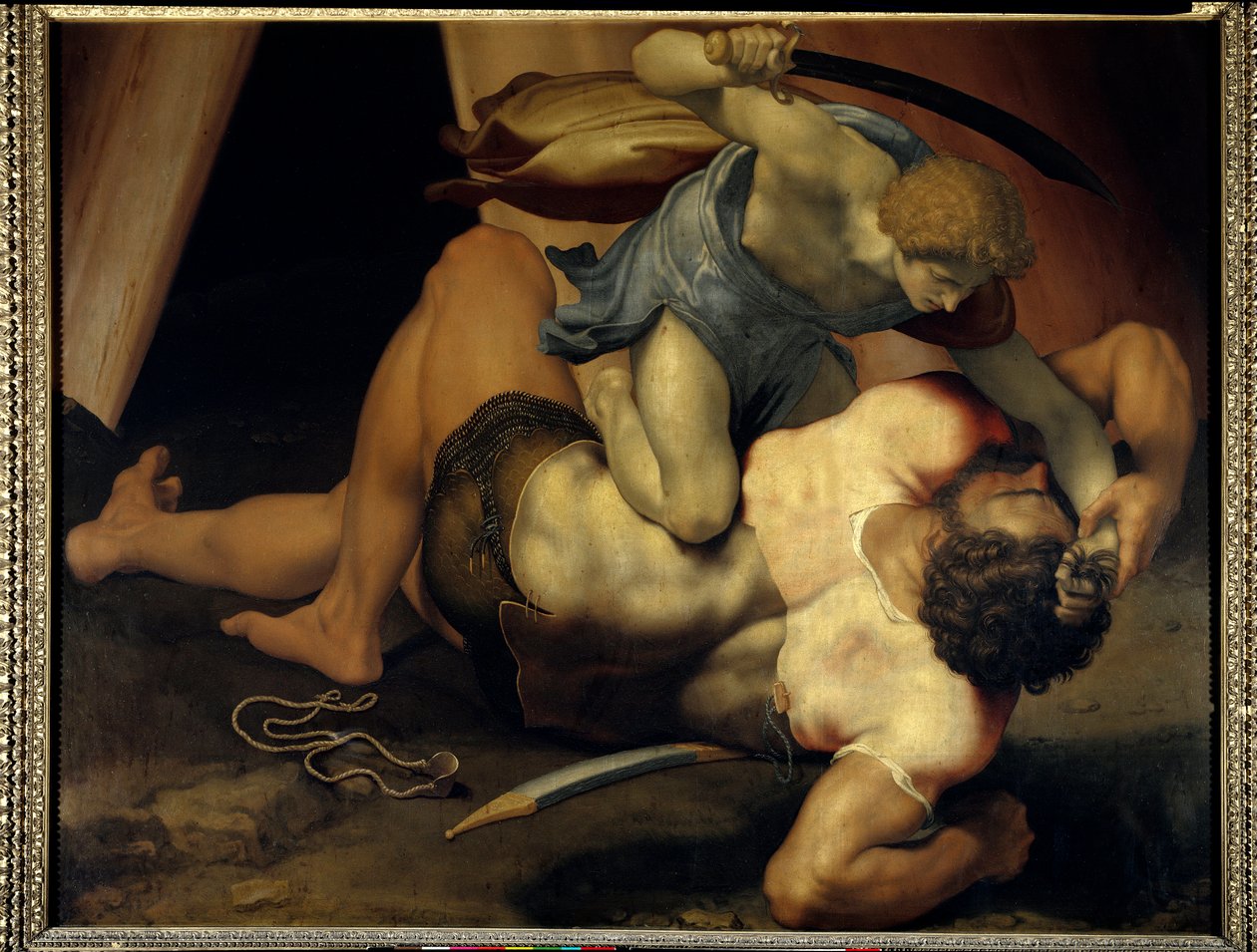 David ja Goljat Maalaus kaksipuoliselle liuskekivelle Daniele de Volterra (1509-1566) (ec italia) 1500-luku Aurinko 1,33x1,72 m Pariisin museo du Louvre tekijältä Daniele da  Volterra