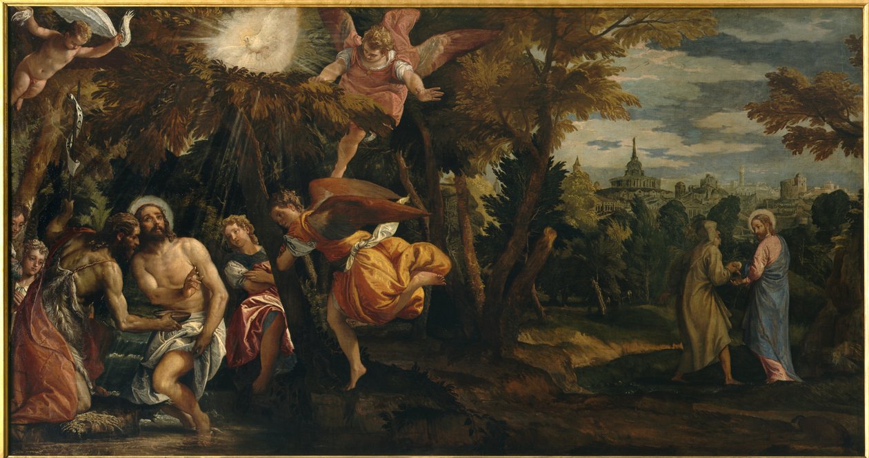 Kristuksen kaste ja kiusaus, n. 1582 (öljy kankaalle) tekijältä Veronese