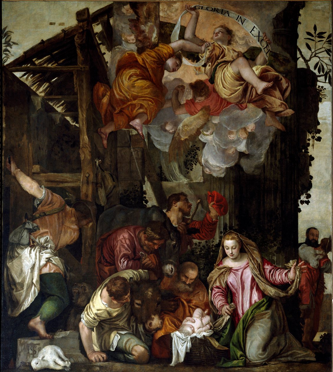 Paimenten ihailu. Paolo Caliarin maalaus nimeltä Paolo Veronese (1528-1588), noin 1565. Mitat: 350x290cm. Öljy kankaalle. Venetsia, SS:n basilika. Giovanni e Paolo (San Zanipolo), Rosaryn kappeli. Venetsia (Pyhien Giovannin ja Paolon basilika ( tekijältä Veronese