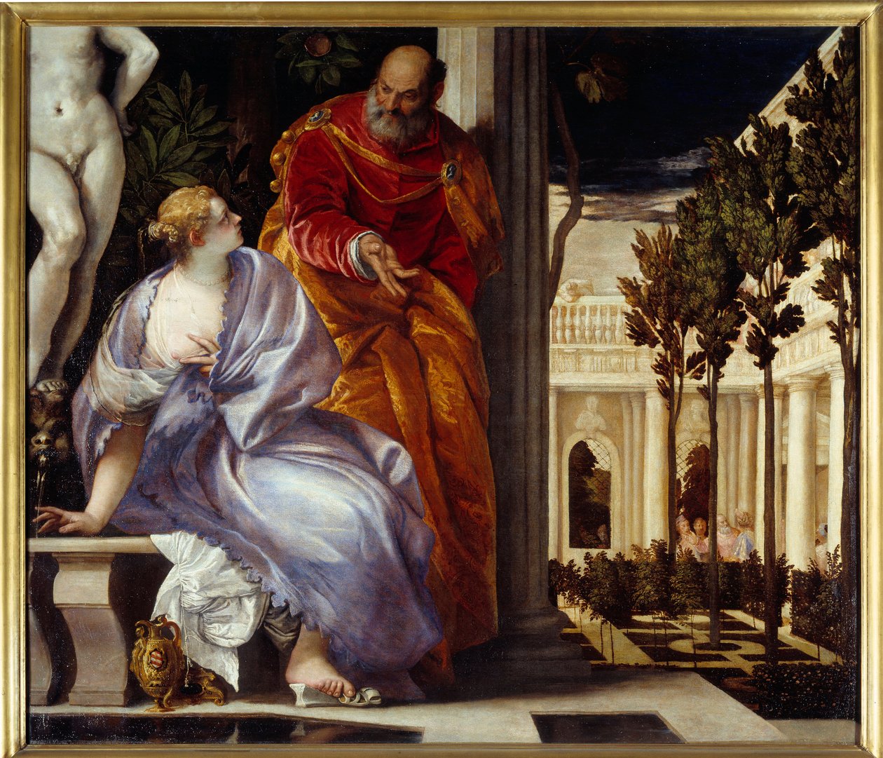 Bethsabee kylvyssä Paolo Veronesen (1528-1588) maalaus 1575 Su. 2,27x2,37 m Lyon, Musee des Beaux Arts tekijältä Veronese