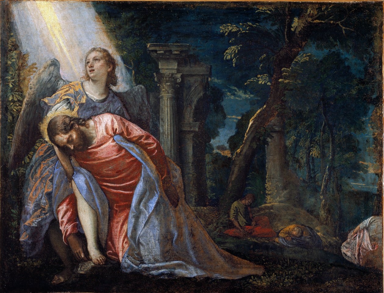 Kristus puutarhassa enkelin tukemana. Paolo Caliari dit Paolo Veronese (1528-1588) maalaus, noin tekijältä Veronese