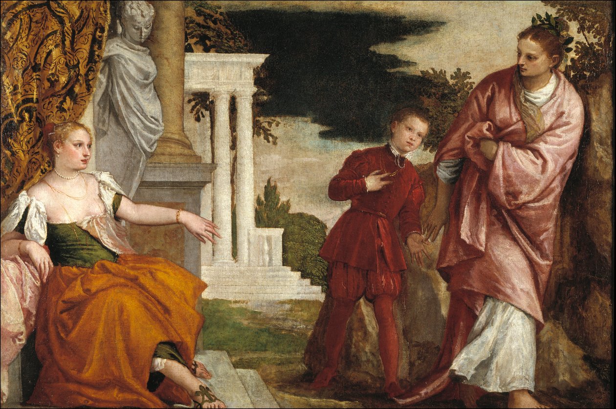 Nuori mies paheen ja hyveen välissä - Nuori mies hyveen ja paheen välillä - Veronese, Paolo (1528-1588) - noin 1581 - Öljy kankaalle - 102x153 - Museo del Prado, Madrid tekijältä Veronese