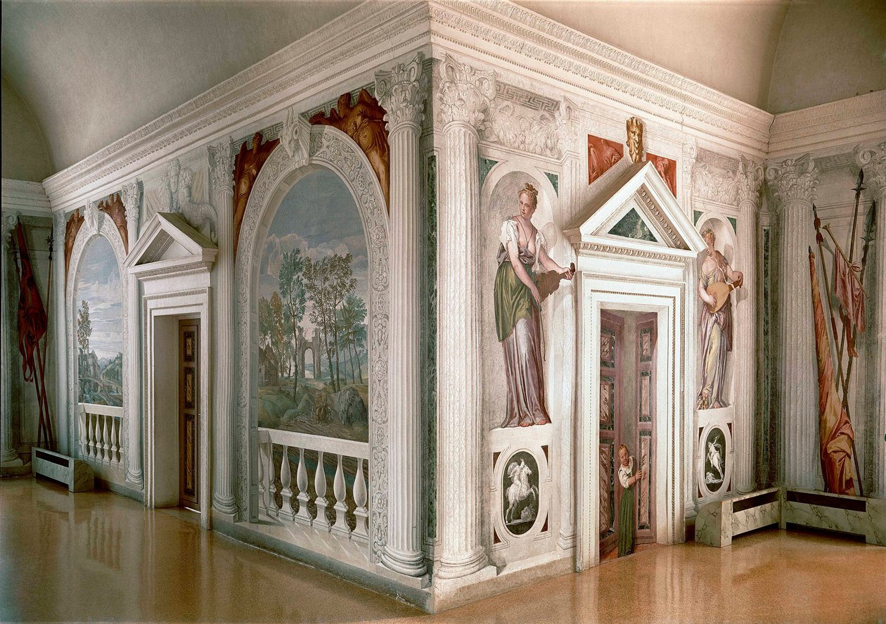 Maisemat ja muusikot Paolo Veronesen (Paolo Caliari) fresko (1528-1588) 1561 n. Maser (Treviso), Villa Barbaro tekijältä Veronese