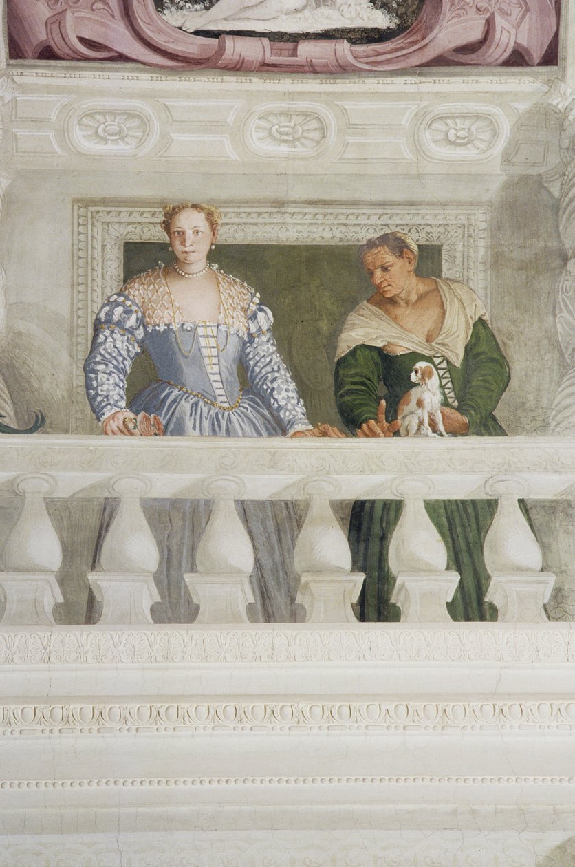 Barbaron perheen jäsenet, Sala di Olimposta, n. 1561 (fresko) (yksityiskohta) tekijältä Veronese