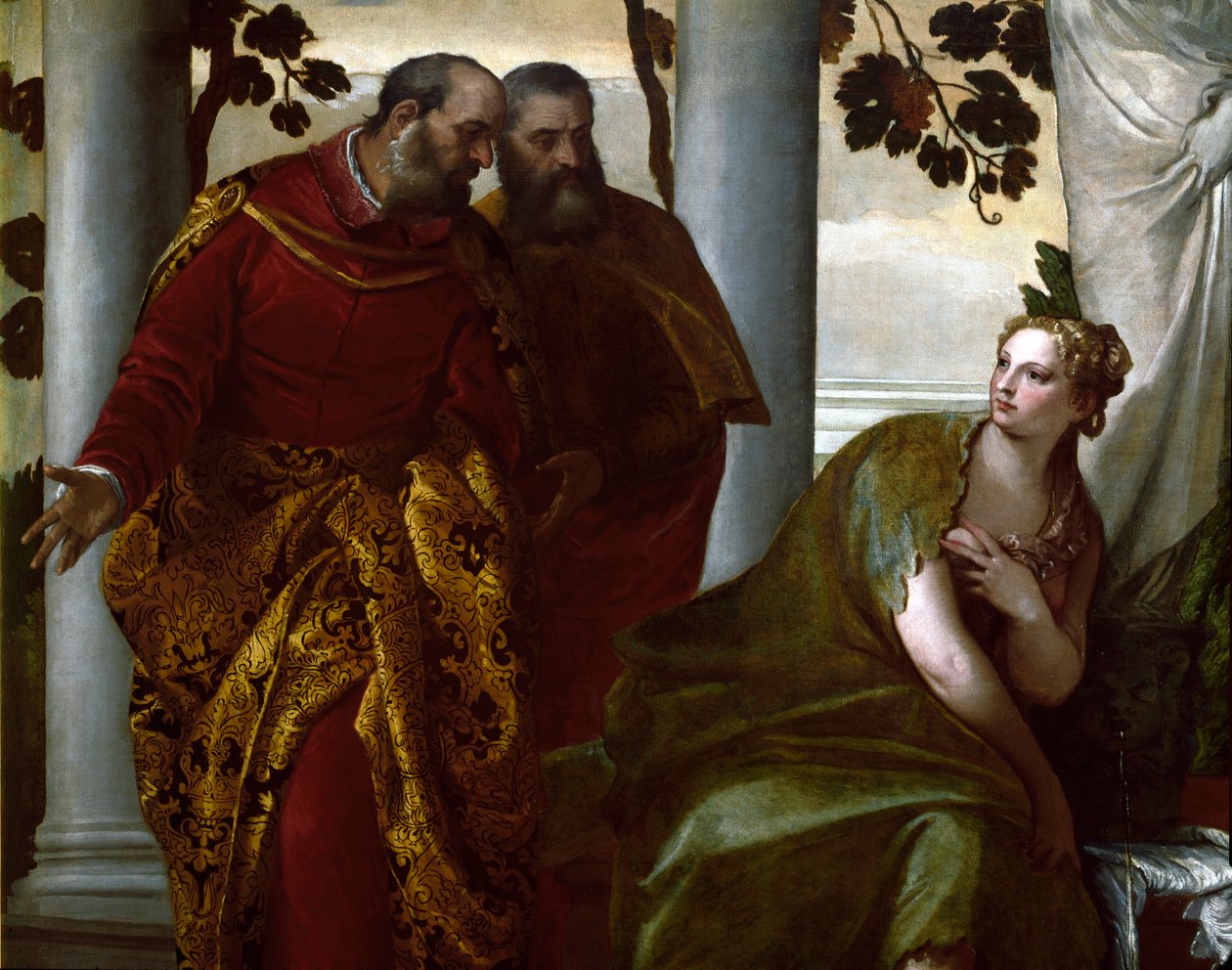 Suzanne ja vanhat miehet, yksityiskohta. Paolo Caliarin maalaus Paolo Veronese (1528-1588) tekijältä Veronese