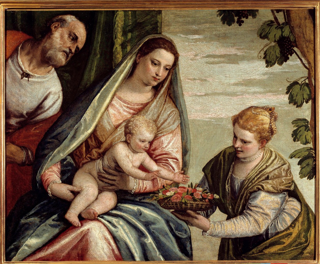 Pyhä perhe lahjoittajan kanssa (Saint Dorothee) Paolo Veronesen (1528-1588) maalaus 1500-luvun su. 0,76x0,94 m Bordeaux, Musee des Beaux Arts - Pyhä perhe lahjoittajan kanssa (Saint-Dorothea). Veronesen (Paolo Caliari) maalaus (1528-1588) tekijältä Veronese