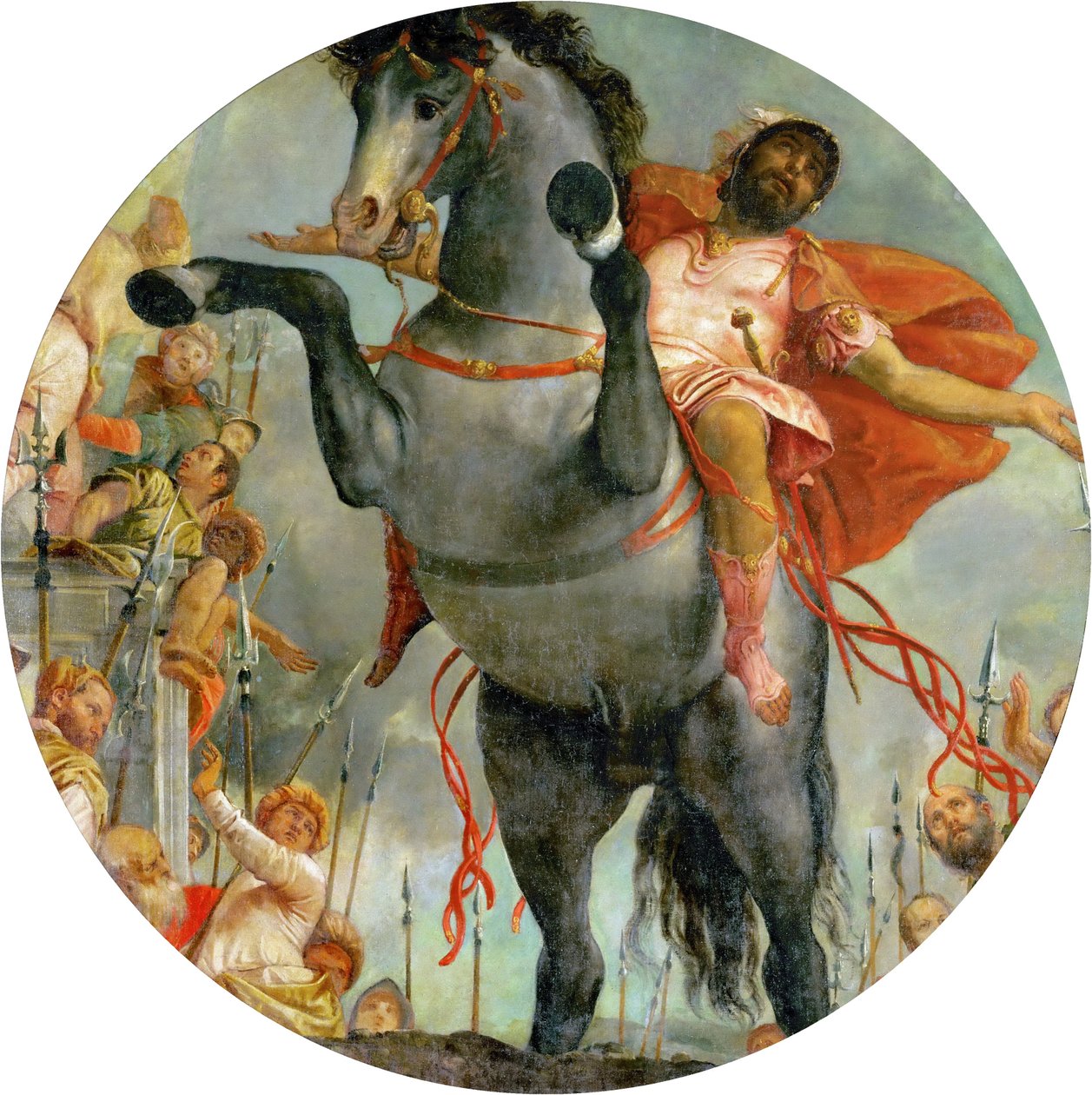 Marcus Curtiuksen uhrikuolema, n. 1550-1550 (öljy kankaalle) tekijältä Veronese