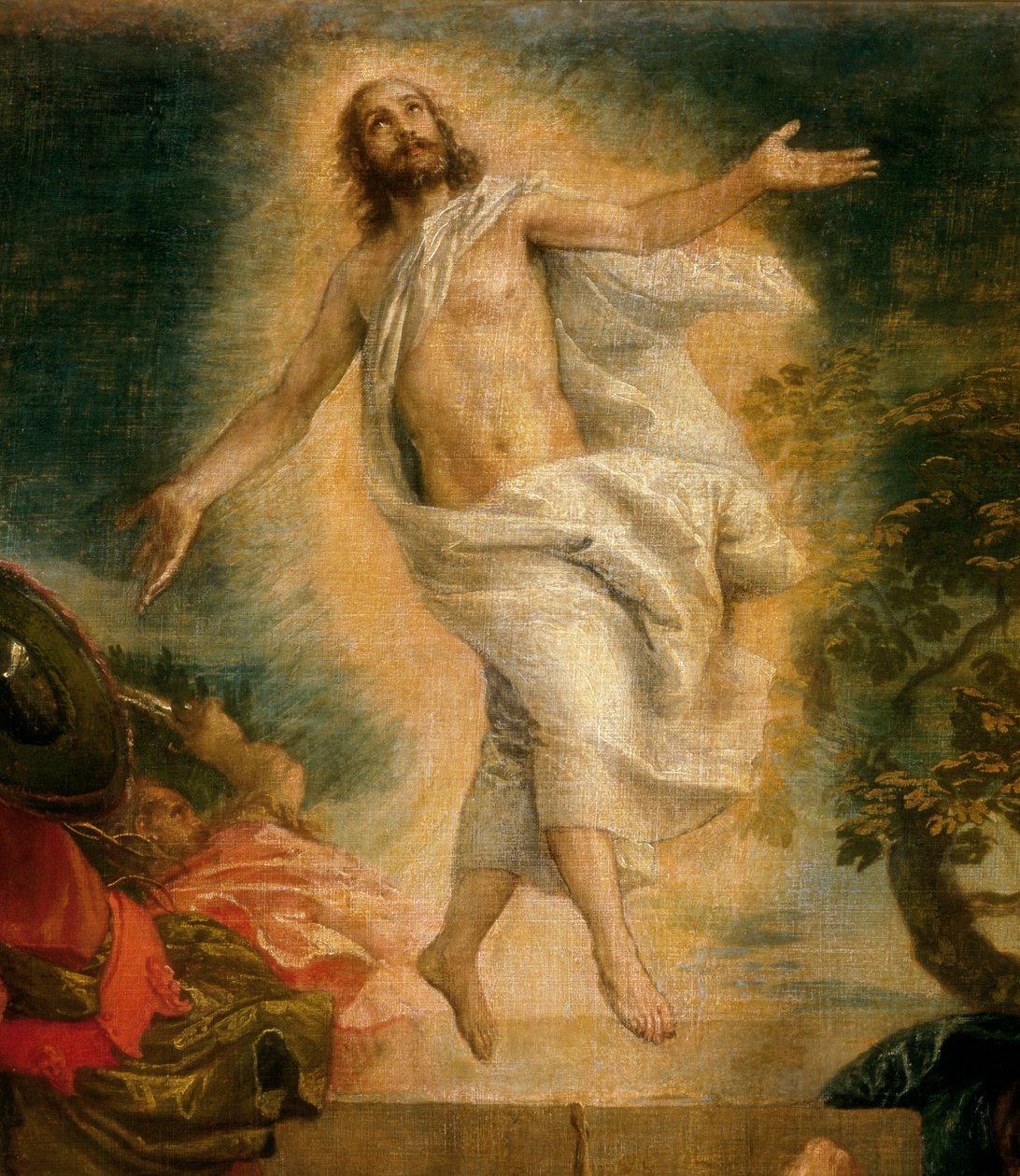 Kristuksen ylösnousemus. Yksityiskohta. Paolo Caliarin maalaus sanoo Paolo Veronese (1528-1588) Öljy kankaalle tekijältä Veronese