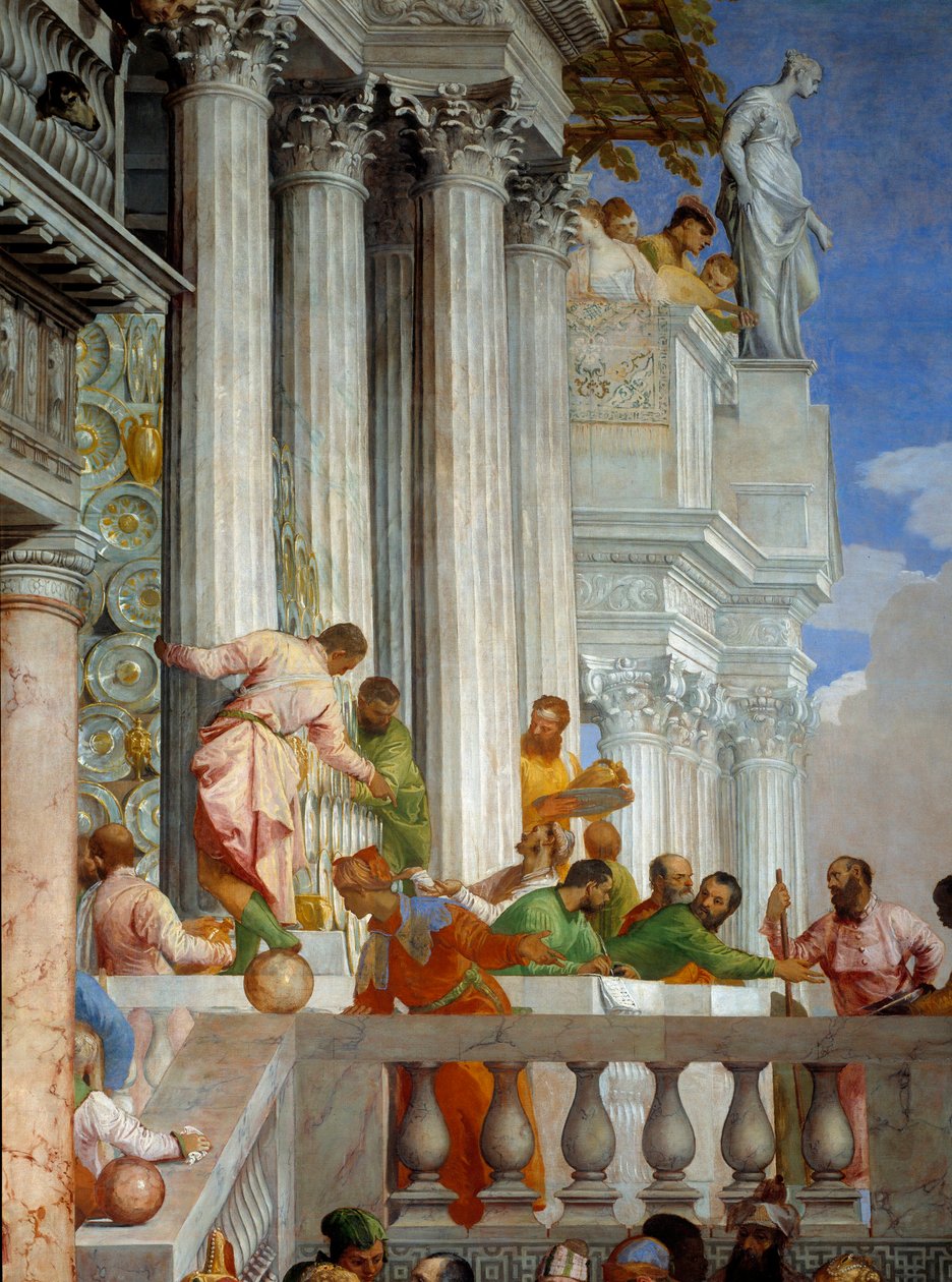 Canan häät, yksityiskohta: pylväät ja parveke. Fresko Paolo Veronese (1528-1588) Ec. pe tekijältä Veronese